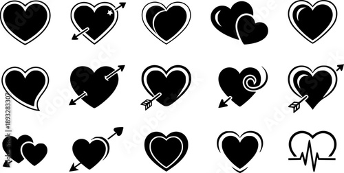 Set red shape heart icon, vector set heart shape, lovers on Valentines day