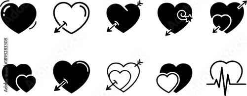 Set red shape heart icon, vector set heart shape, lovers on Valentines day