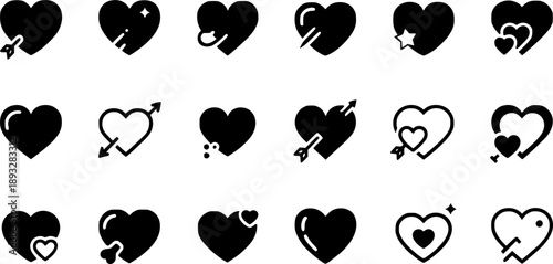 Set red shape heart icon, vector set heart shape, lovers on Valentines day