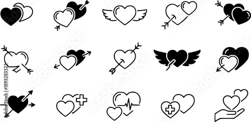 Set red shape heart icon, vector set heart shape, lovers on Valentines day
