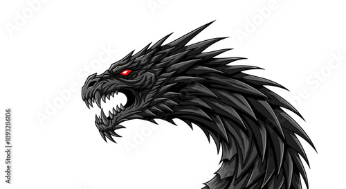 Fierce Black Dragon Head with Glowing Red Eyes.