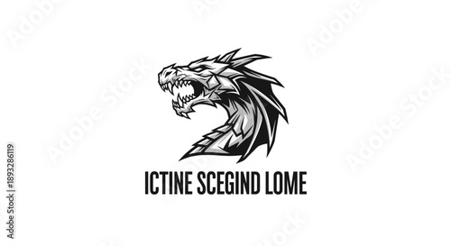 Fierce Dragon Head Illustration with Gothic Font Text.