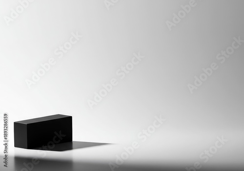 Stark white scene featuring a single perfect black geometric shape casting a sharp shadow. Simple and modern background design, basic, white, elegant