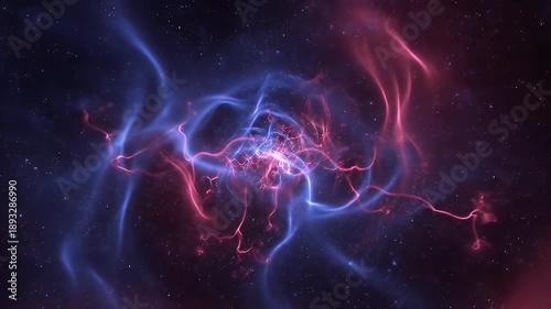Cosmic Nebula With Swirling Blue And Pink Energy Trails And Distant Stars In Deep Space