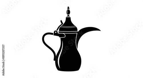 Traditional arabic coffee pot with long spout and handle on white background