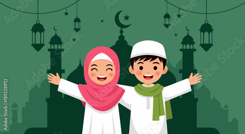 Eid al-Fitr Muslim children greeting Ramadan Kareem ramadan kareem.