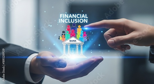 Financial Inclusion Concept Illustrated with Bank and Diverse People Icons.