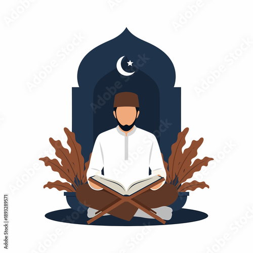 Muslim man reading Quran Islamic meditation Ramadan concept ramadan.