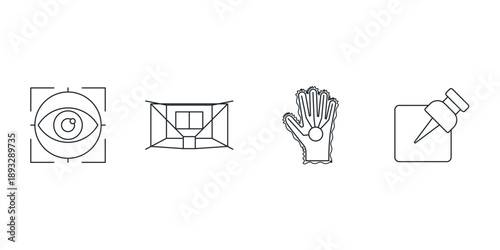 Spatial computing and mixed reality icons. VR AR vector set with headset, gestures, and eye tracking. Modern metaverse line interface collection