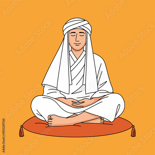 Man Meditating in Lotus Position on Orange Cushion ramadan.