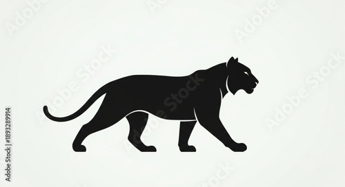 Silhouette of a walking black panther on a white background.