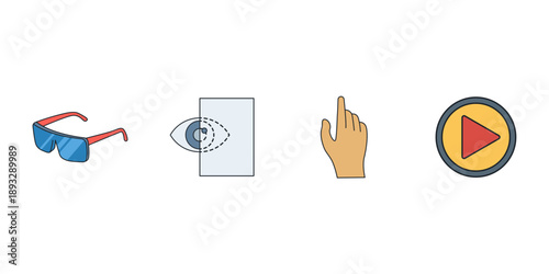 Spatial computing and mixed reality icons. VR AR vector set with headset, gestures, and eye tracking. Modern metaverse line interface collection