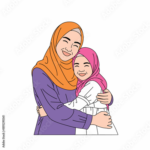 Mother daughter hug Muslim family love hijab bonding ramadan.