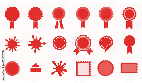 Starburst promo badge and red sticker label vector collection