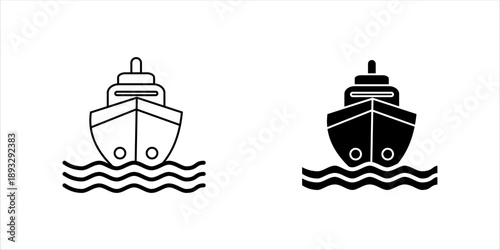 Minimalist cargo ship line icon set. isolated on white background. Maritime transportation and logistics symbol suitable for shipping, delivery, and sea transport concepts.