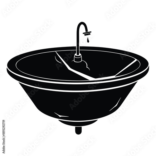 broken wash basin on white background