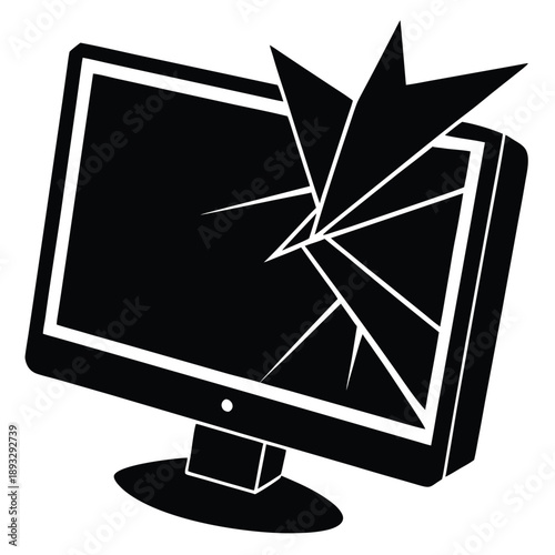 broken wall monitor on white background