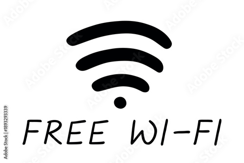 Hand drawn free wifi spot zone sign Public wi-fi area sign Wireless internet clipart in doodle style Single element for print, web, design, decor 3G, 4G, 5G, 6G, IoT