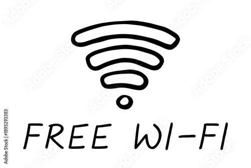 Hand drawn free wifi spot zone sign Public wi-fi area sign Wireless internet clipart in doodle style Single element for print, web, design, decor 3G, 4G, 5G, 6G, IoT