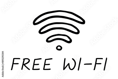 Hand drawn free wifi spot zone sign Public wi-fi area sign Wireless internet clipart in doodle style Single element for print, web, design, decor 3G, 4G, 5G, 6G, IoT