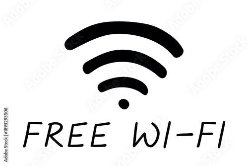 Hand drawn free wifi spot zone sign Public wi-fi area sign Wireless internet clipart in doodle style Single element for print, web, design, decor 3G, 4G, 5G, 6G, IoT