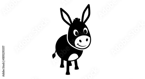 Cute Black Donkey Cartoon Character Illustration.