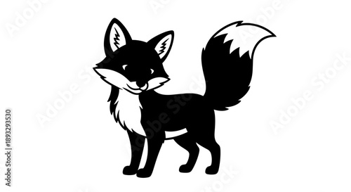 Cute Black Fox Illustration with Fluffy Tail.
