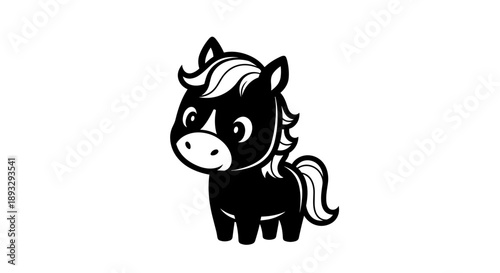 Cute Black Horse Cartoon Character Illustration.