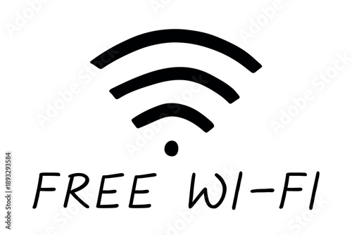 Hand drawn free wifi spot zone sign Public wi-fi area sign Wireless internet clipart in doodle style Single element for print, web, design, decor 3G, 4G, 5G, 6G, IoT