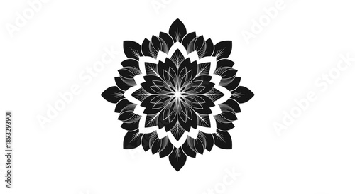 Intricate Black Mandala Design with Floral Petals.