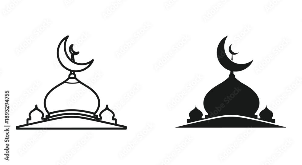 Fototapeta premium Islamic Mosque Silhouettes with Crescent Moon