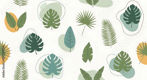 Tropical leaf seamless wallpaper pattern in modern flat vector style, vibrant nature-inspired background perfect for interior decor and creative surfaces