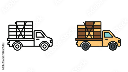 Delivery trucks carrying crates and parcels for transportation