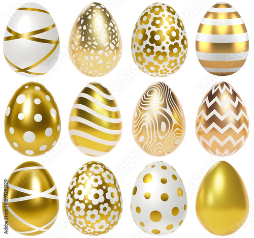 luxurious golden and white easter eggs adorned with intricate patterns, perfect for elegant holiday designs and spring celebrations.