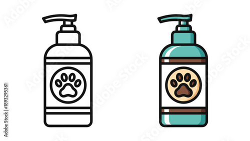 Pet shampoo bottle with paw print label