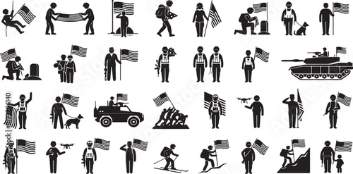 US Army Soldier and Military Activities Pictogram Icon Set