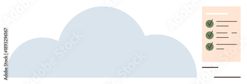 Cloud storage, task management, data organization, workflow planning, tech integration, online productivity. Cloud with a checklist. Cloud storage and task management concept