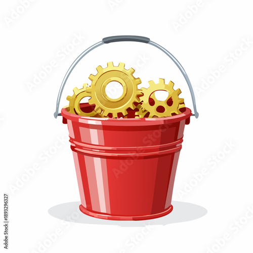 Gears and Cogs in Red Bucket.