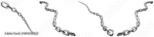 dynamic collection of 3d rendered silver metal chains in various forms, perfect for design elements.