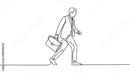 Continuous One Line Drawing of Businessman Walking with Briefcase Minimalist Corporate Illustration