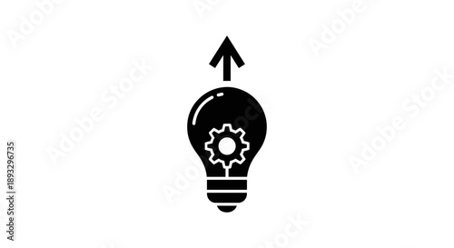 Lightbulb with Gear and Upward Arrow Icon.