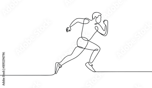 Minimalist One Line Art of Male Runner Sprinting Representing Speed and Athletic Success