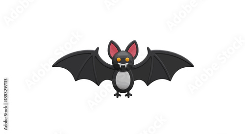 A spooky black bat with glowing orange eyes and spread wings, a perfect graphic illustration for Halloween and eerie-themed designs, isolated on a clean white background