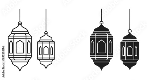 Set of Hanging Lanterns in Black and White