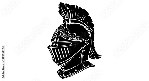Medieval Knight Helmet with Plume Illustration.