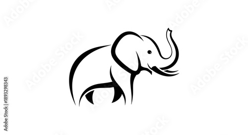 Minimalist Black and White Elephant Line Art.
