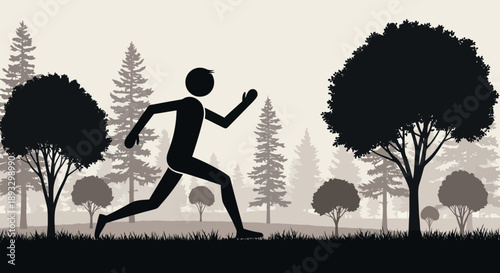 Silhouette of a person running outdoors in a park setting.