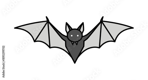 Cute Cartoon Bat Illustration with Wings Spread Wide, Perfect for Halloween and Spooky Themed Designs