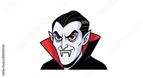 Intimidating cartoon vampire illustration with sharp fangs and classic cape, embodying a spooky creature of the night for Halloween celebrations and fantasy narratives
