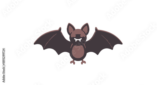 Cute Bat with Open Mouth and Wings Spread - Cartoon Style Illustration